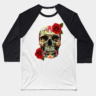 Day Of The Dead Sugar Skull Red Roses Baseball T-Shirt